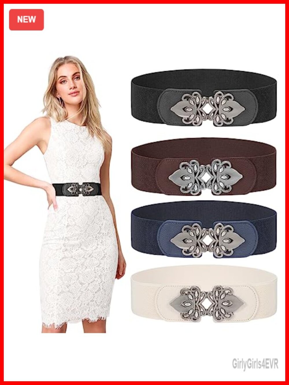 Women's 4 Pack Wide Stretch Elastic Waist Belt Plus Size Vintage PU Leather